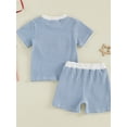 thumbnail image 6 of Toddler Baby Boy 4th of July Outfit Striped and Stars Flag Embroidery Striped Waffle Knit Short Sleeve T Shirt Tops and Shorts Set Summer Clothes, 6 of 10