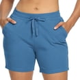 thumbnail image 1 of Pantalones cortos ajustables con cordón en la cintura y bolsillo ajustados de color liso para mujer de verano, 1 of 5
