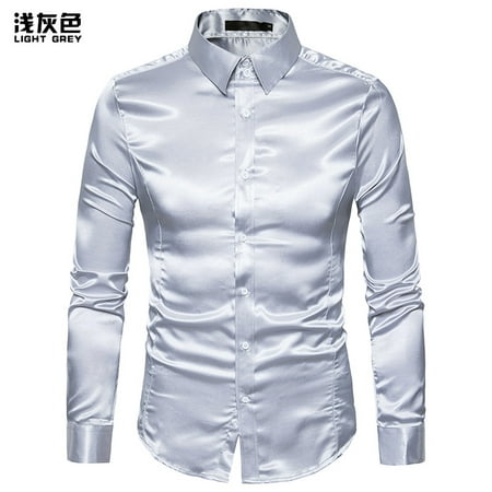 Men Formal Satin Shirts Shiny Silk Wedding Shirt Fashion Slim Long ...