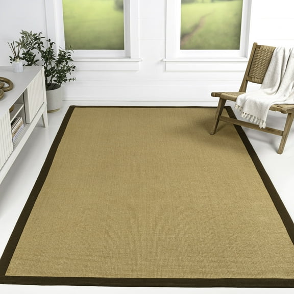 JONATHAN Y KEATON CUSTOM JUTE 5 x 8 Area Rug, Camden Farmhouse Cottage Border Jute - Natural/Brown, KTN100B-5