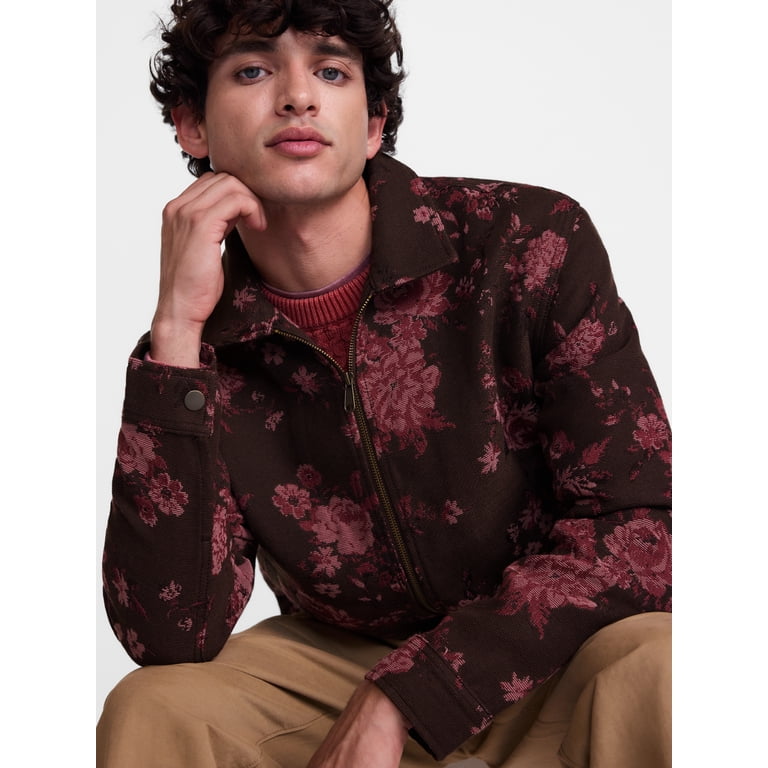 No Boundaries Men's Boxy Fit Floral Jacquard Jacket photo 5