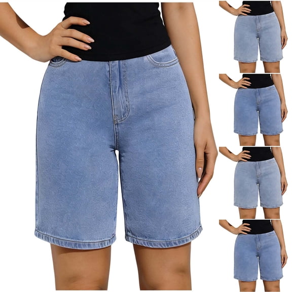 Women's Plus Size Mid‑Length Straight Shorts, Thin Lightweight Wide Leg Slimming Silhouette, Women Capris for Summer for Outdoor Errands Daily | TruHer,Blue L