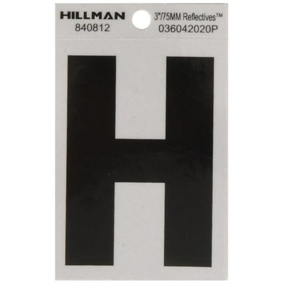 Hillman Group 840812 3 in. Black & Silver Reflective Mylar Thin Die-Cut Self Adhesive Letter - H pack of 6