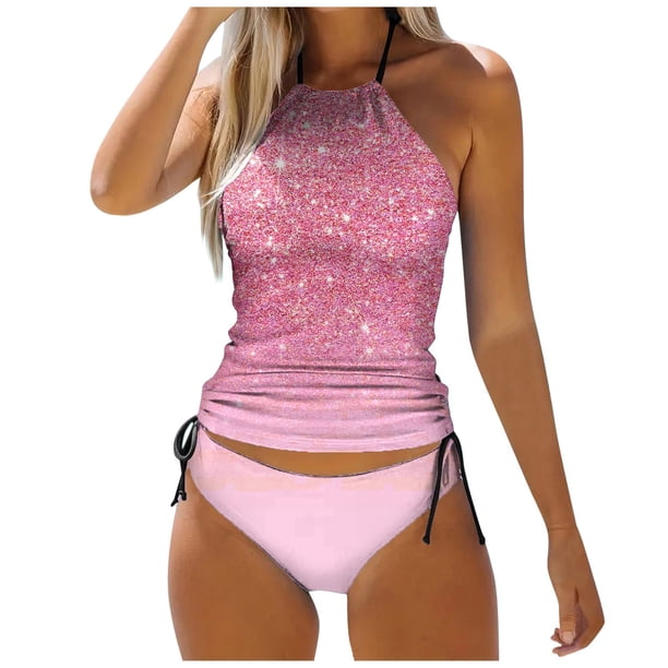 MKLEKYY Trajes De Baño mujer Natacion Women'S Fashionable Summer Print Sexy Lace Up Detachable Chest Pad Split Swimsuit (3)