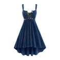 thumbnail image 2 of FAVIPT Womens Gothic Velvet Corset Dress Spaghetti Strap Halloween Midi Dresses Lace Up High Low Costume Plain Vintage Grommets Dress Blue,XXL, 2 of 6