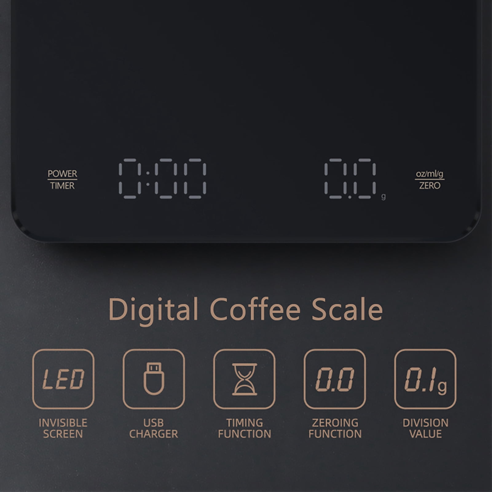 YAHHU High Precision Digital Coffee Scale with Built-In Timer and LED Display, USB Type-C Rechargeable Espresso Scale, 3000g / 6.6 lbs Max Weighing, 0.1g Accuracy, Measures in oz/ml/g, Black