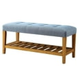 thumbnail image 2 of Benzara Wooden Bench, Blue & Oak, 2 of 2