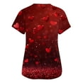 thumbnail image 4 of Valentine's Day Womens Scrub Top Love Heart Printed Plus Size Scrubs Short Sleeve V-Neck Working Uniform Valentine's Day Cartoon Pattern Scrub Tops with Pockets, 4 of 5
