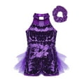 thumbnail image 3 of Raenseen Girls Sequins Ballet Leotard Dance Costume Jazz/Latin Modern Performance Dance Dress with Purple 5, 3 of 6