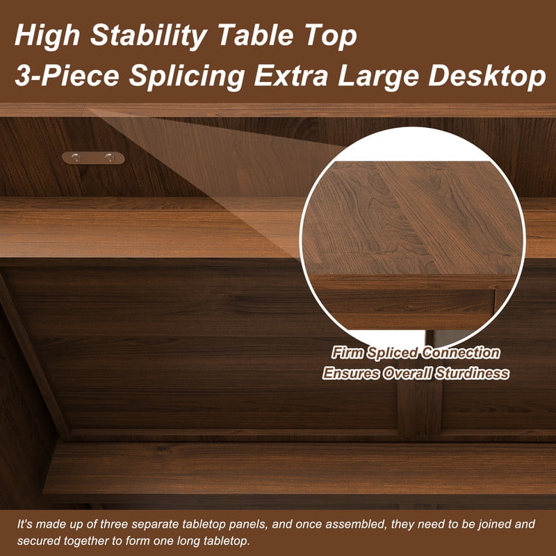 70.87-in Long Mid-Century Modern Dining Table for 4-6, MDF Wooden Kitchen Lunch Table with Drawers & Open Storage Shelf