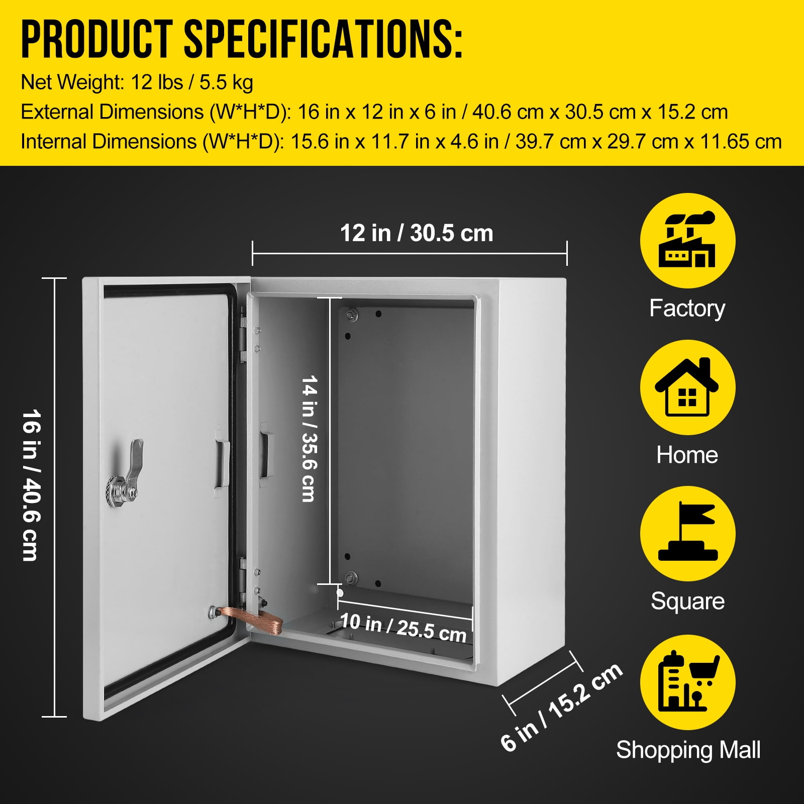 Junction Box, Steel Electrical Box, NEMA 4X Electrical Enclosure Box IP66 Waterproof & Dustproof, Universal Electrical Project Box with Lock & Mounting Plate