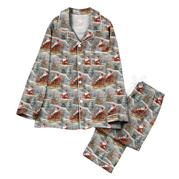 Bzhegqhd Women's Christmas Pajama Set Long Sleeve Lapel Tops and Pants Matching Loungewear Nightwear Sleepwear Comfortable Soft Set Holiday Gift Idea
