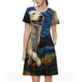 thumbnail image 1 of Easygdp Vintage Starry Sky Labrador A para Vestido Transpirable de Mujer, Vestido Suelto de Manga Corta con Pliegues y Bolsillos para el Verano, 1 of 6