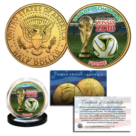 FRANCE CHAMPIONS 2018 FIFA RUSSIA WORLD CUP 24K GOLD Clad JFK Half Dollar Coin