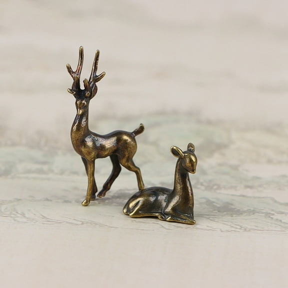 Copper Alloy Sika Deer Tabletop Small Ornaments Vintage Animal Figurines Desk Decorations Accessories Home Decor Crafts