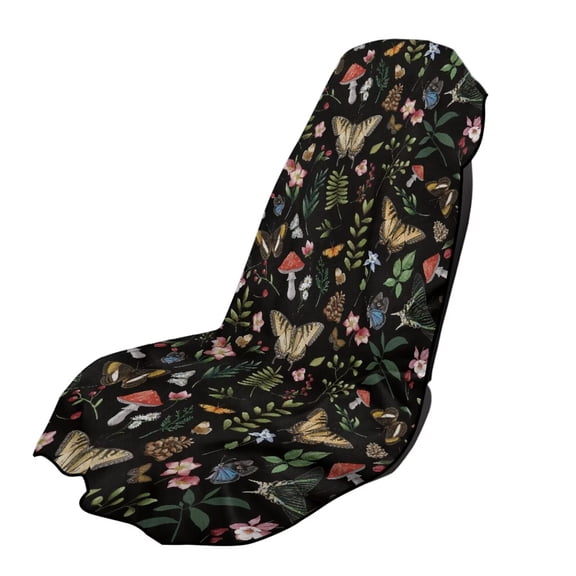 Psesaysky Boho Forest Mushroom Moth-Black Sweatproof Towel Car Seat Covers Front Seat Women's Machine Washable Seat Cover Protector After Surfing Hiking Camping Yoga