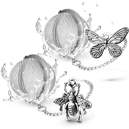 2pcs Tea In ser,Loose Tea Steeper Couple Handmade Honey Bee & Butterfly Tea Strainers for Loose Tea Tea Strainer with Bee Charm Pendant Tea Ball Set Gifts for Women