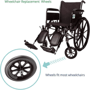 Healthline 8 inch by 1 inch Replacement Wheels for Wheelchairs, Rollators, Walkers and More, Solid Flat Free Caster, All Terrain, Pair, Black (2)