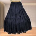 thumbnail image 2 of Women's Lace Style Elastic Waistband Skirt, Lace Embroidery And Eye Hole Design, Adjustable Drawstring, Flowing Layered A-line Skirt, 2 of 3