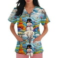 thumbnail image 4 of HaHaHappy Christmas Scrubs for Women Plus Size V Neck Funny Snowman Print Scrub Tops Cute Short Sleeve Ugly Scrub Shirts Nursing Workwear Medical Nurse Uniform with Pocket Blue L, 4 of 4