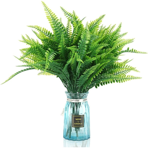 Morttic 8Pcs Artificial Boston Fern Plants Greenery UV Resistant Fake Plants Greenery for Outdoors Fern Plant for Hanging Planter Front Porch Garden Farmhouse Decoration