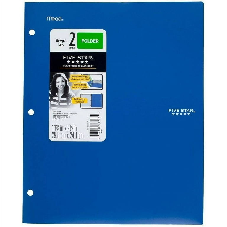 FIVE STAR 2-Pocket Stay-Put Plastic Folder, Durable, Cobalt Blue