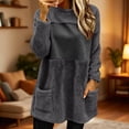 thumbnail image 2 of Ozmmyan Womens Fleece Sweatshirts solid color Loose Crew neck mid length Sweat Shirts autumn and winter casual large pocket style, 2 of 6