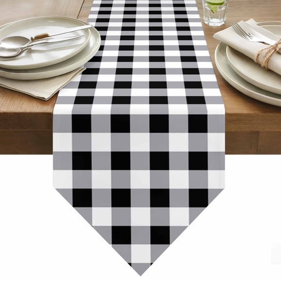 Vintage Farmhouse Table Runner 70 Inches Long Black White Buffalo Check Plaid Table Runners for Dining Room Tabletop Dresser Scarf Home Party Banquet Wedding Holiday Decoration