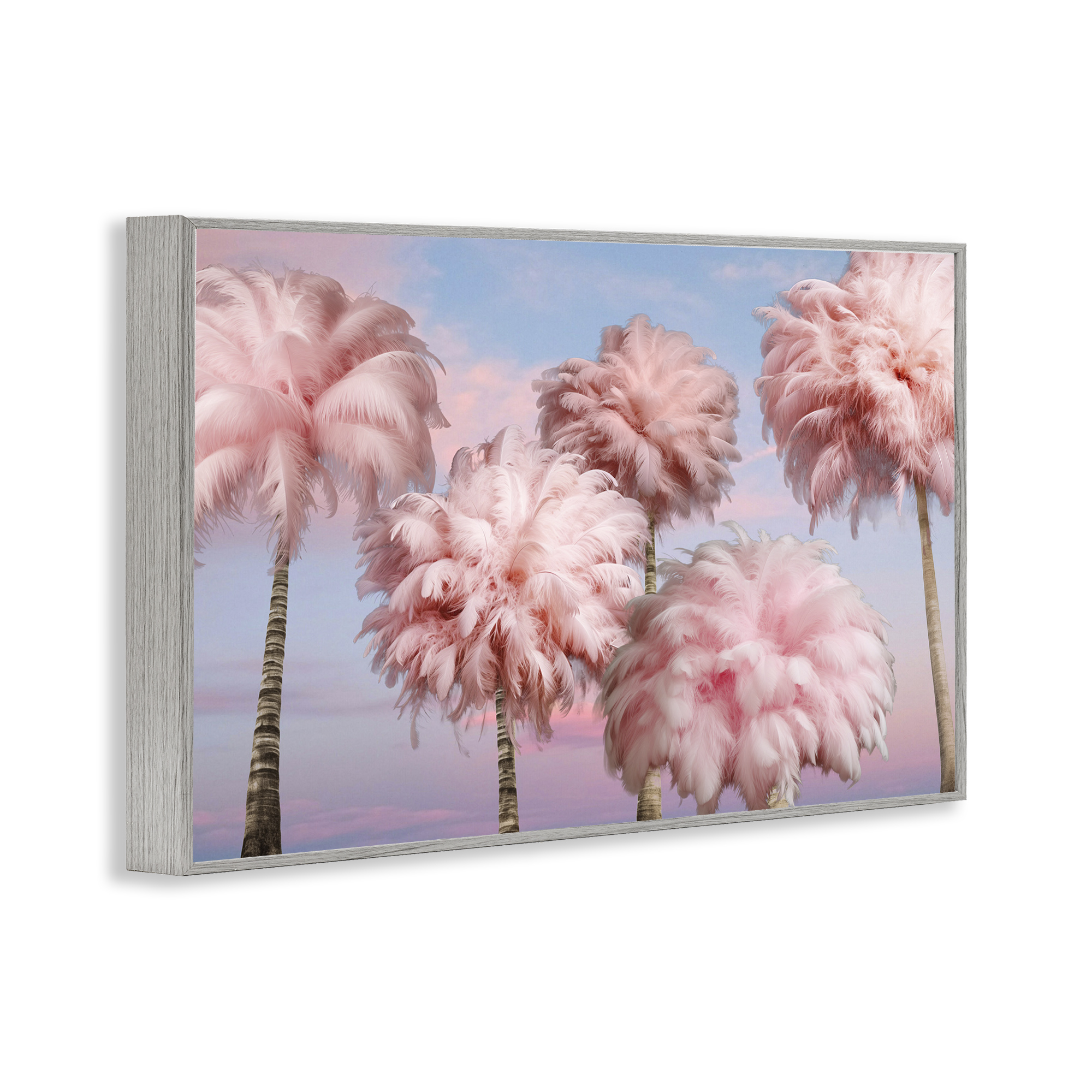 Stupell Industries Fluffy Pink Palm Trees Botanical & Floral Painting Gray Framed Art Print Wall Art, 30 x 20
