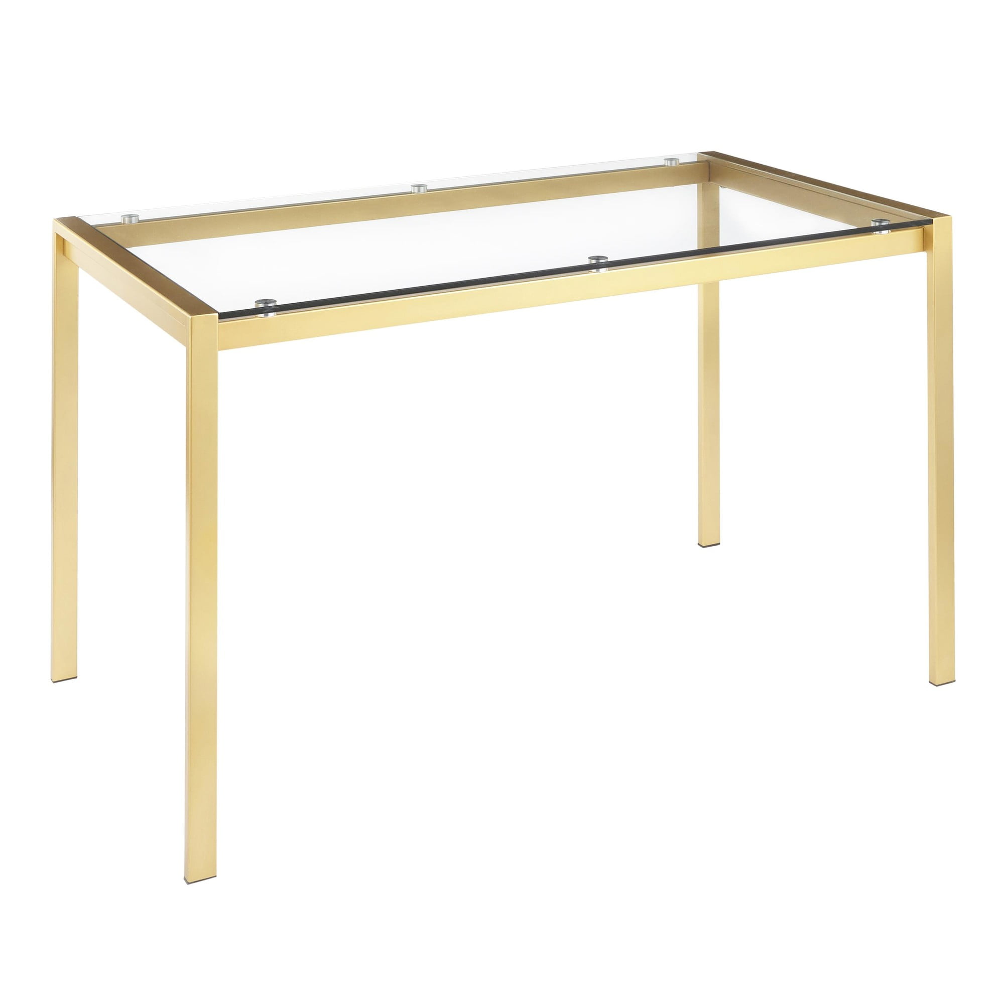Fuji Contemporary/glam Dining Table in Gold Metal with Clear Glass Top