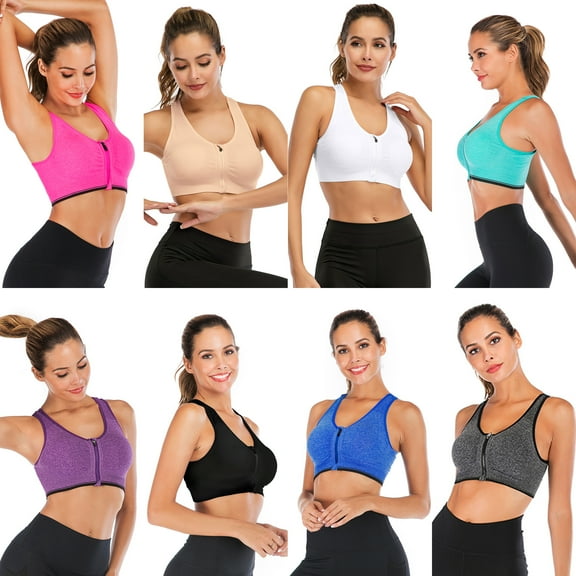 Bra for Women Padded Sports Bra Seamless Women’s Tank Tops Wirefree Comfort Bras Yoga Running Dancing (With Chest zipper)