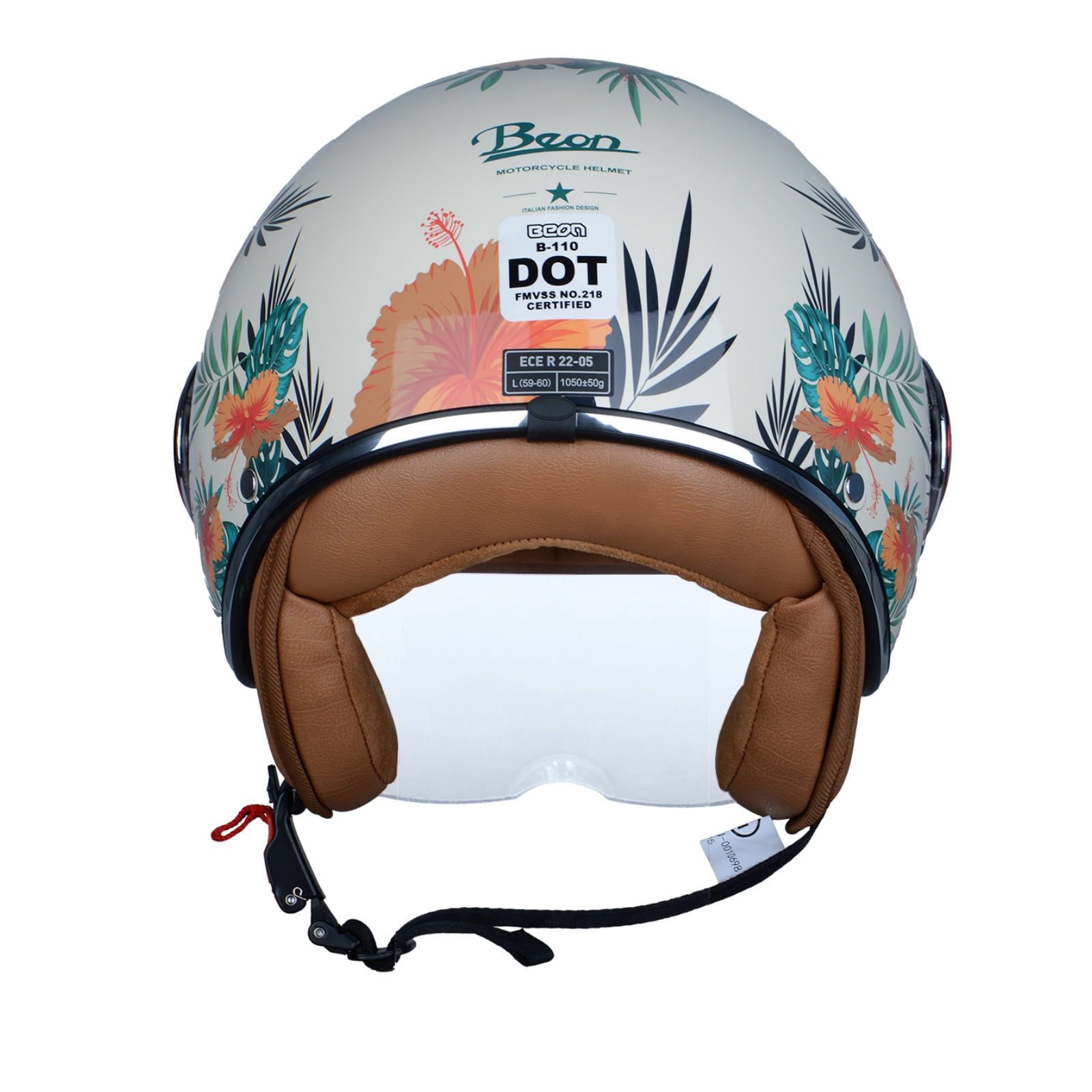 BEON Half Face Retro Vintage Motorcycle Helmet with Anti-Scratch Visor for Adults Moped Vespa, DOT & ECE Approved