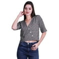 thumbnail image 2 of Moomaya Womens Printed Cotton V-neck Crop Top Elbow Sleeve Summer Clothing Boho Blouse, 2 of 7