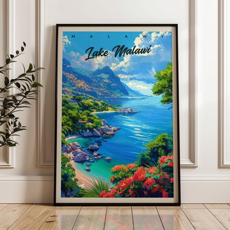 Lake Malawi Travel Poster - Malawi Wall Art Print, Illustration Poster, Artwork, Home & Office Decor, Gift Idea, Travel Print, Africa Print Wall Art, Modern Wall Decor, 8x12 UNFRAMED