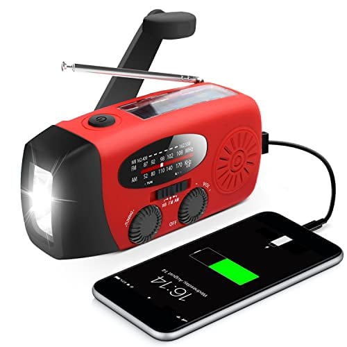 Emergency Hand Crank Radio with LED Flashlight for Emergency,AM/FM NOAA Portable Weather Radio with 2000mAh Power Bank Phone Charger,USB Charged & Solar Power for Camping,Emergency