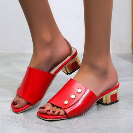

FITORON Women s Slippers- Mid-heel Shoes Fashionable and Versatile Thick-heeled Ladies Sandals Outer Wear Fish Mouth Sandals and Slippers Red 42