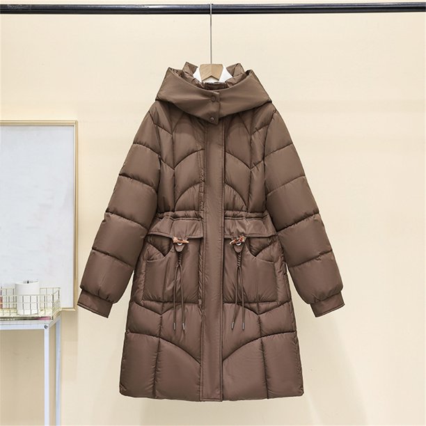 Parkas de manga larga para mujer, informales, de invierno, de longitud media, ajustadas, con botones de cuerno, chaqueta de manga larga y cintura alta, parte superior de poliéster para mujer