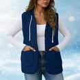 thumbnail image 5 of BXJX Women V Neck Fleece Vest- Button Down Casual Sleeveless Open Front Winter Warm Cozy Outerwear with Pockets Navy Size L, 5 of 6