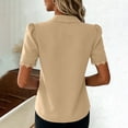 thumbnail image 4 of ClodeEU Women's Collared V Neck Short Sleeve Button Shirt with Lace Trim,Casual Fitted Work Shirt for Office Khaki,Women's Plus XXL, 4 of 7