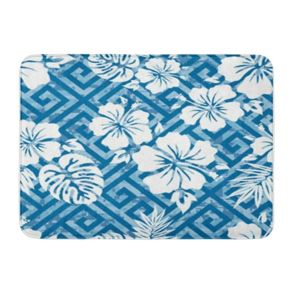 SIDONKU Blue Flower Hawaiian Pattern Aloha Greek Key Doormat Floor Rug Bath Mat 30x18 inch