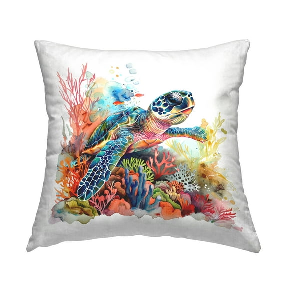 Stupell Industries Swimming Turtle Undersea Decorative Printed Throw Pillow Design by LSR Design Studio.