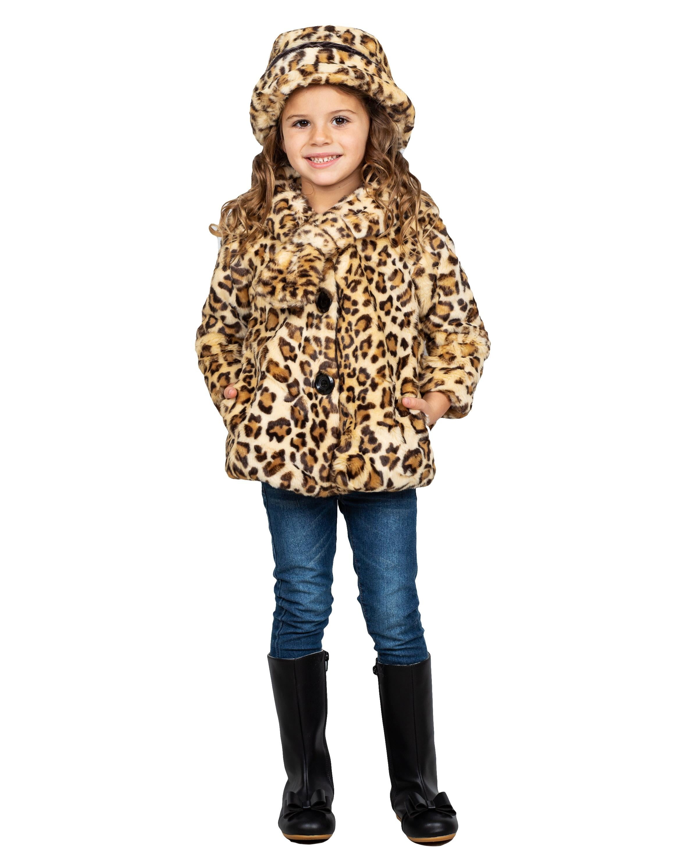 Amur Leopard Widgeon Big Girls Button Front Faux Fur Coat Size 3