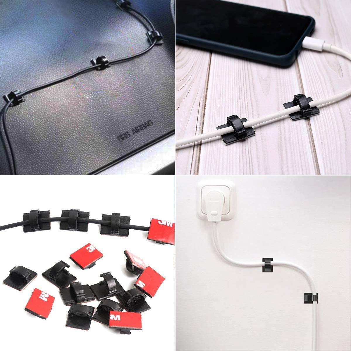 100pcs Self Adhesive Adjustable Wire Fixing Clamp Cable Tie Mount Straps Black 