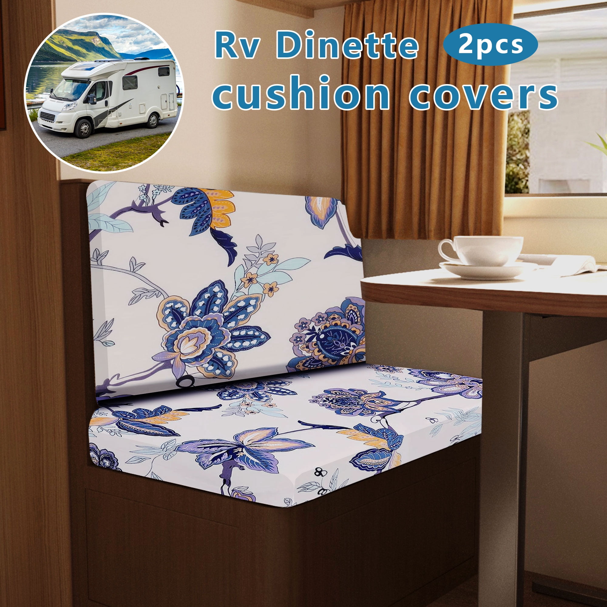 RV Dinette Cushion Covers  Print RV Seat Covers 2 Pack Camper Cushion Covers Dinette Booth Set Stretch Washable Couch Cover for RV Camper Sofa