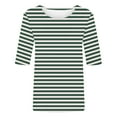 thumbnail image 4 of Tops for Women Plus Size Short Sleeve Stripe Round Neck Pullover Casual Shirts Loose Blouse Green,Shirts for Women, 4 of 5