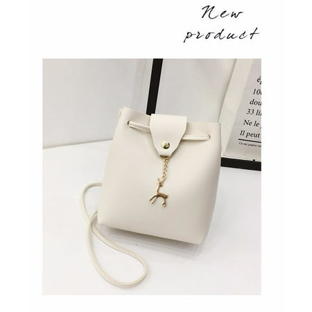 

Toyella Small Square Bag One Shoulder Diagonal Fawn Pendant Solid Color PU Beige