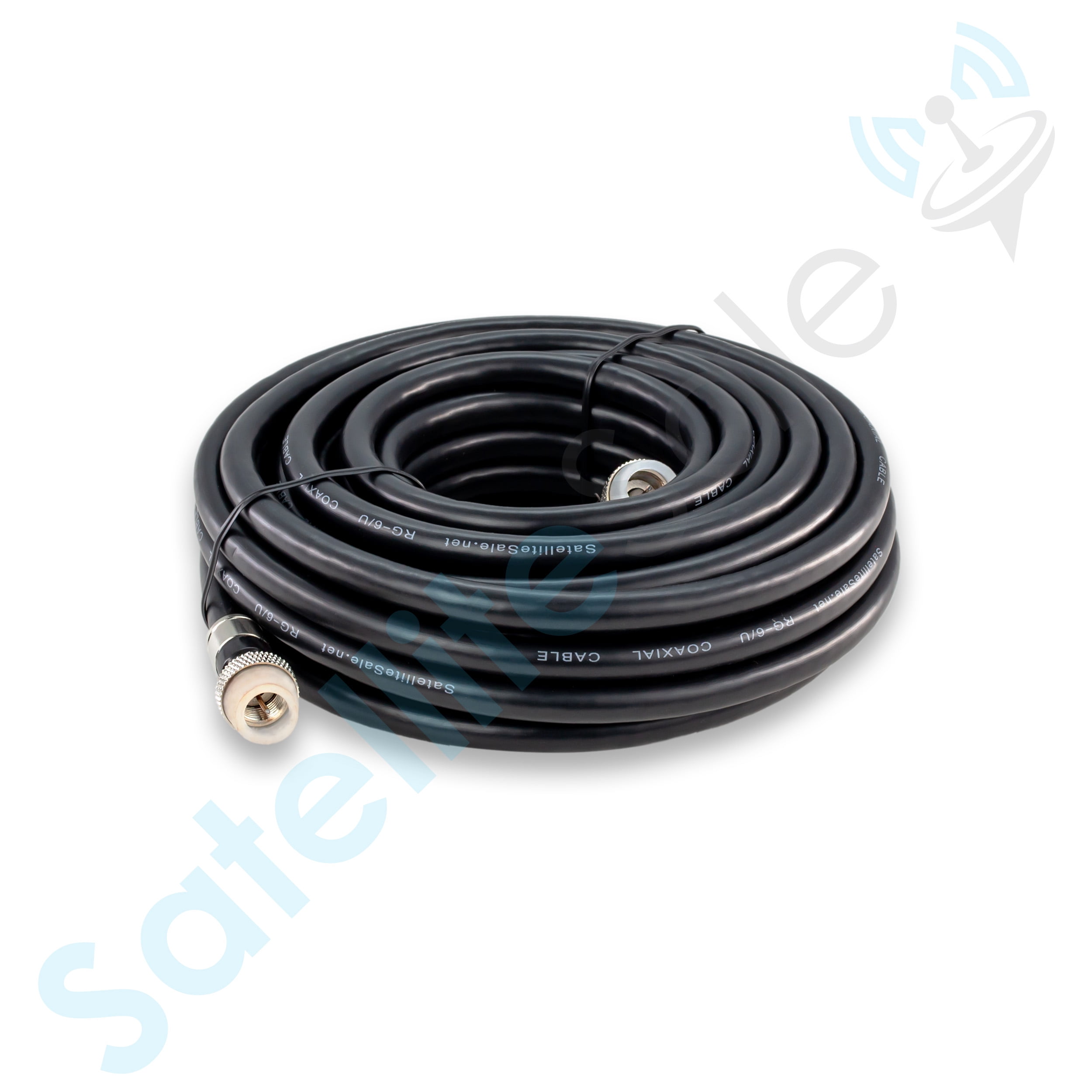 SatelliteSale Digital RG-6/U 75 Ohm Coaxial Cable with F-Type Waterproof Connectors Indoor/Outdoor Universal Wire Black Cord 25 feet