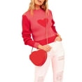 thumbnail image 1 of FOCUSNORM Women's Spring Autumn Knit Sweater Turtleneck Long Sleeve Heart Print Contrast Color Knitwear, 1 of 8