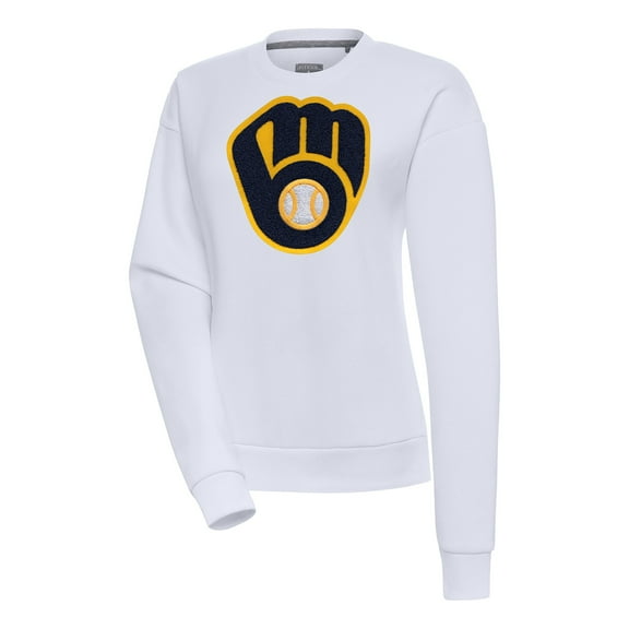Women's Antigua White Milwaukee Brewers Victory Chenille Pullover Sweatshirt