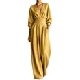 thumbnail image 2 of Karymi Halara Pants Women Solid V Neck Wrap Jumpsuit, 3/4 Lantern Sleeve Elastic High Waist Wide Leg Long Romper Pants, Pleated Front Side Pockets Jumpsuit Halara Pants Women, 2 of 5